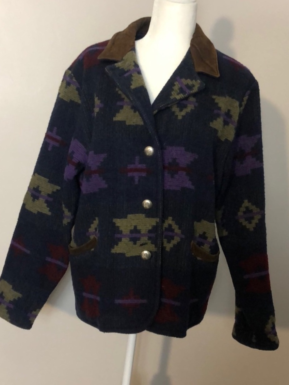 Vintage Woolrich Western Jacket with Brown Leather Collar Size Large - Picture 1 of 6